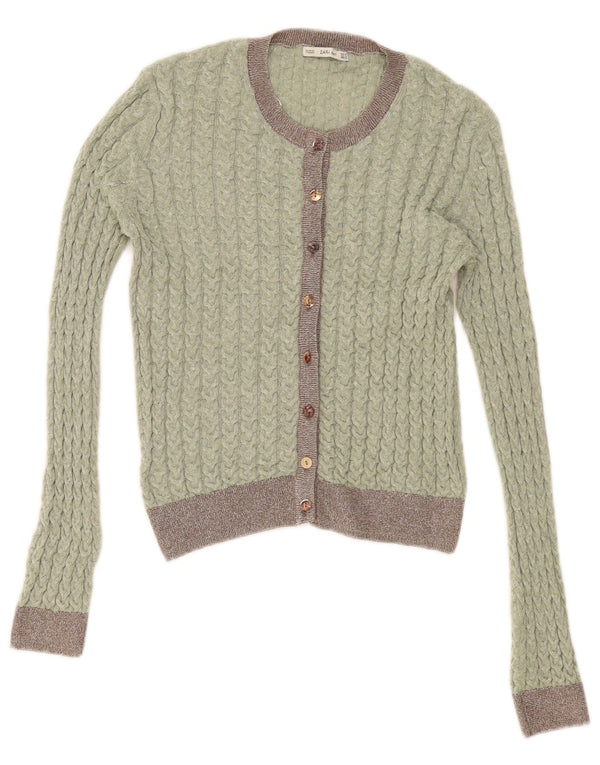 Zara Dame Cardigan Sweater UK 12 Medium Green Colourblock