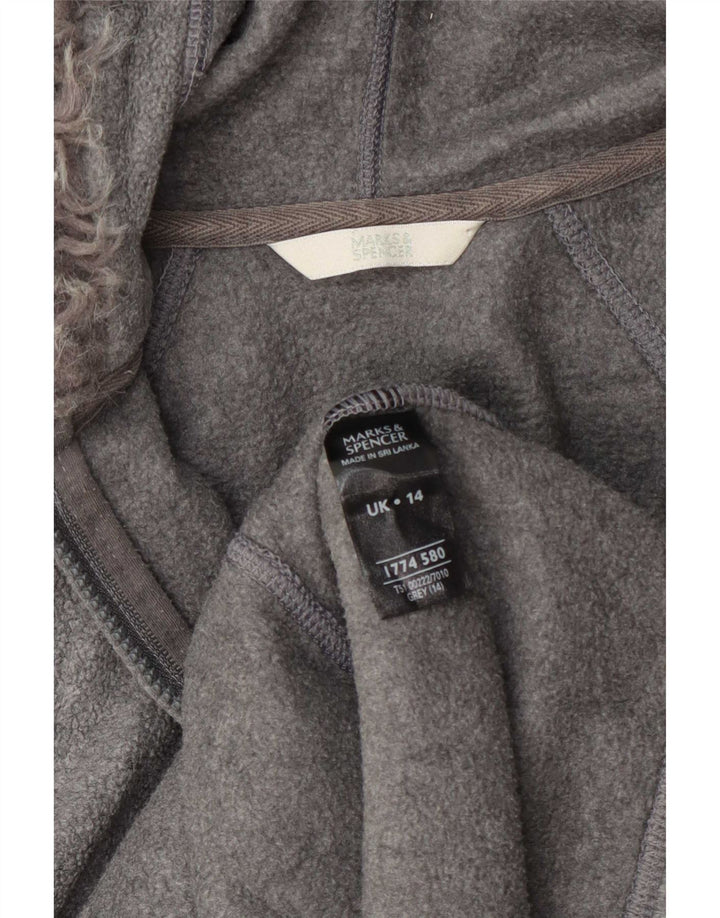 Marks & Spencer dame fleecejakke med hætte UK 14 mellemgrå polyester
