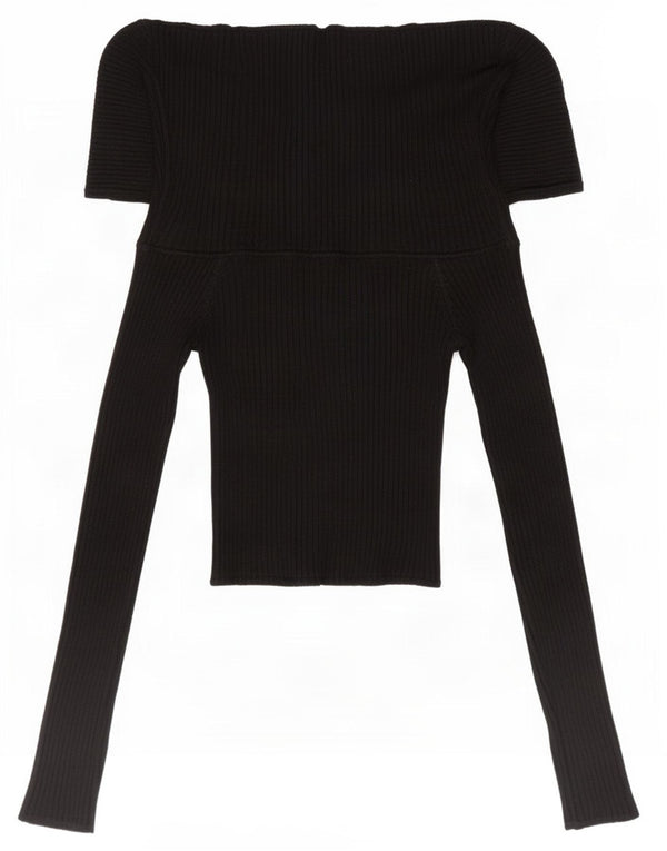 Zara Womens Crop Langærmet Bluse Top UK 8 Small Black Nylon