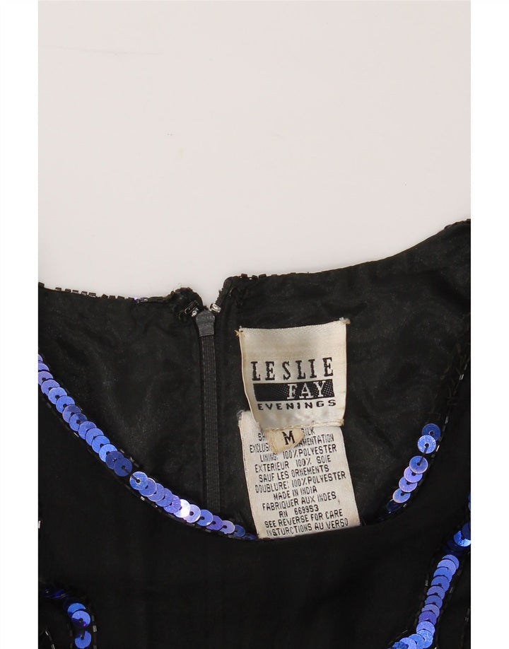 LESLIE FAY Womens Evening Abstract Pattern Blouse Top UK 12 Medium Black Vintage Leslie Fay and Second-Hand Leslie Fay from Messina Hembry 
