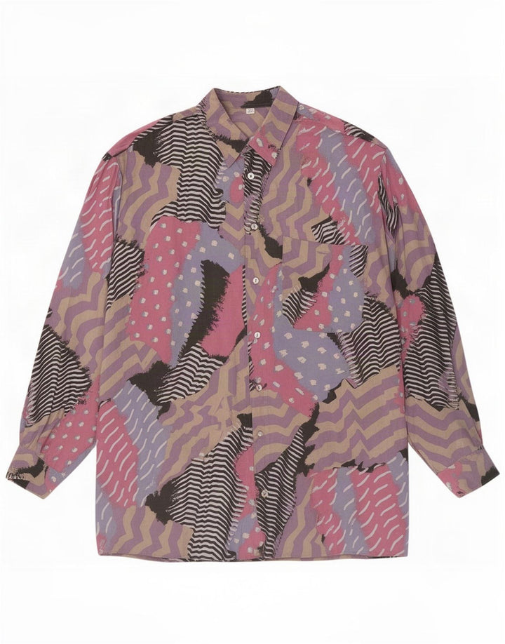 Vintage herre abstrakt mønster skjorte størrelse 40 Medium flerfarvet viskose