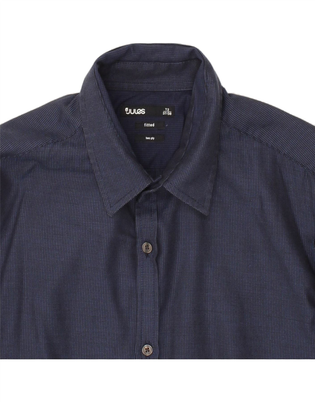 JULES Mens Fitted Shirt Size 37/38 Small Navy Blue Check Cotton Vintage Jules and Second-Hand Jules from Messina Hembry 