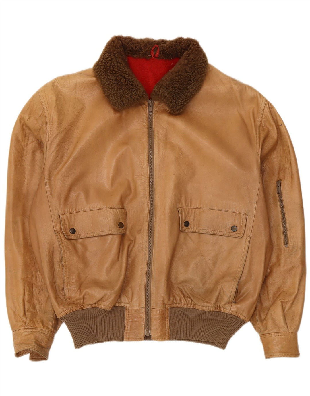 Maren Herre Læderjakke IT 54 2XL Beige Colourblock Læder