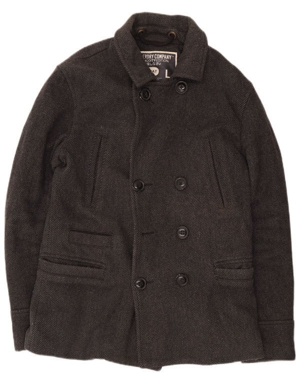 Superdry Men Pea Coat UK 40 Large Grey Wool