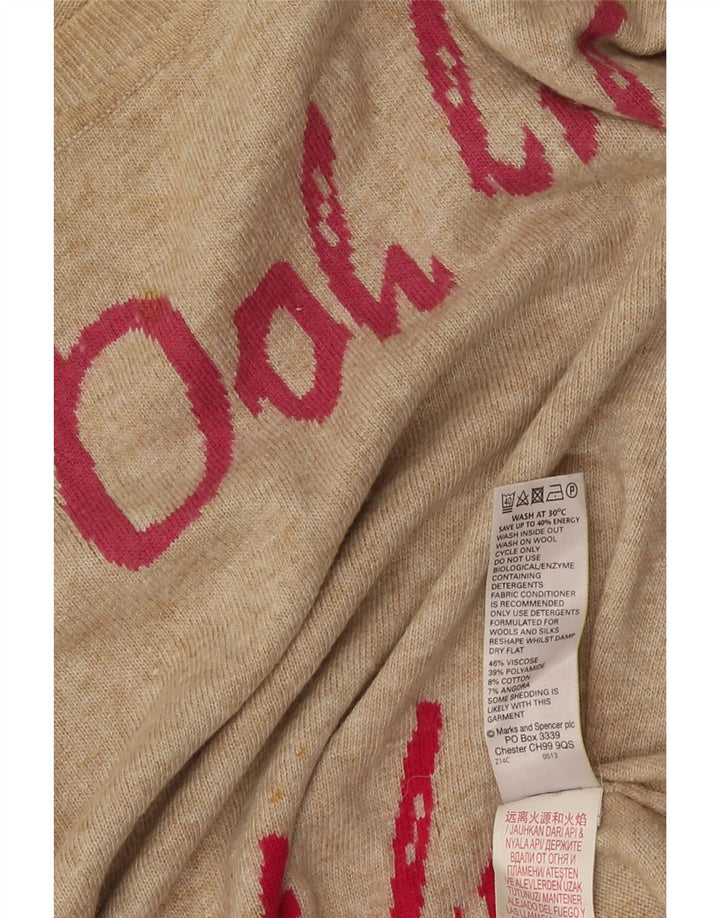 Marks & Spencer Dame Grafisk Boat Neck Jumper Sweater UK 12 Medium Beige