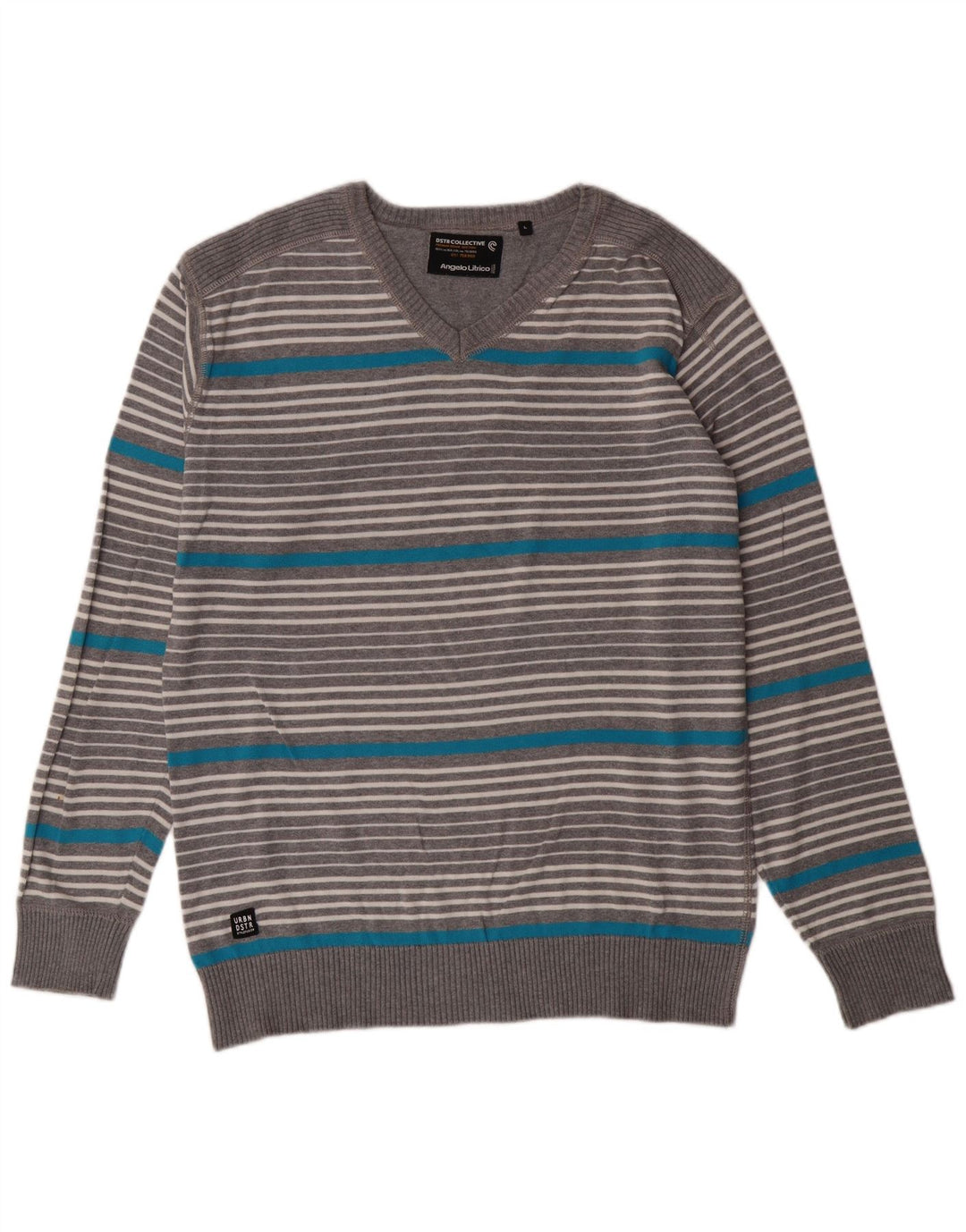 ANGELO LITRICO Herre V-hals sweater Stor Grå Stribet