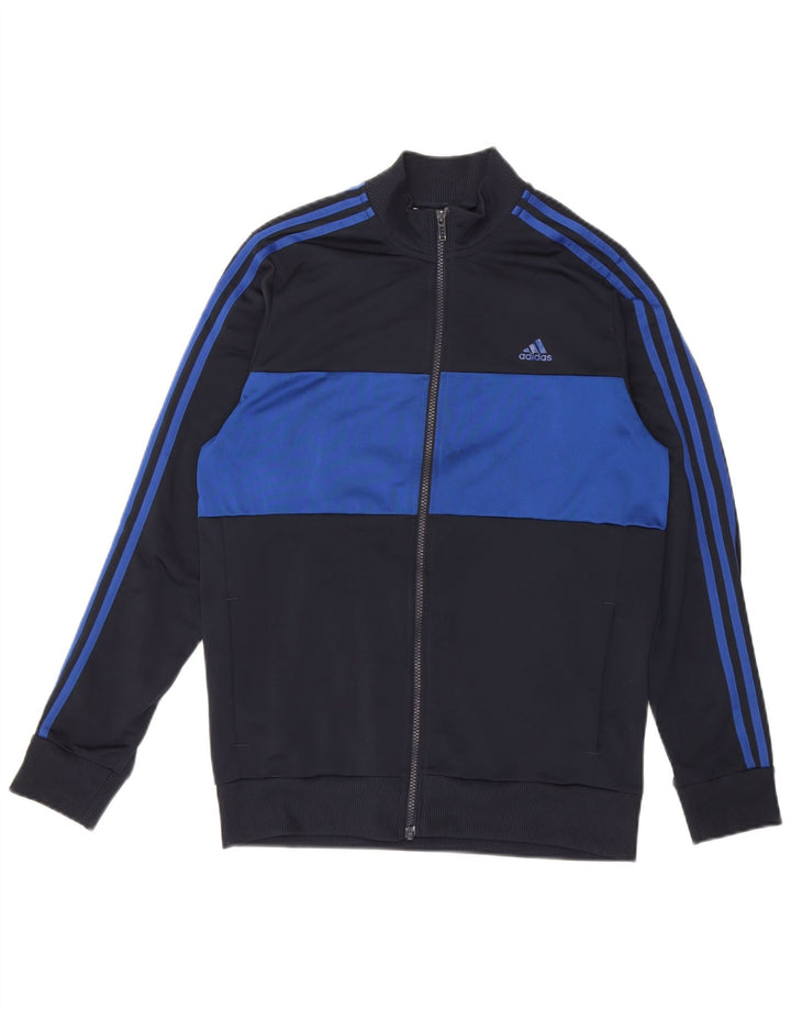 ADIDAS Boys Tracksuit Top Jacket 15-16 Years Navy Blue Colourblock
