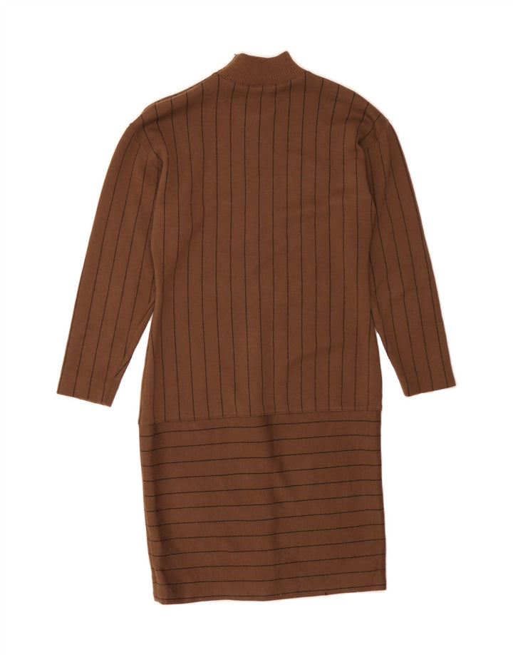 VINTAGE Womens Long Sleeve Jumper Dress IT 44 Medium Brown Striped Vintage Vintage and Second-Hand Vintage from Messina Hembry 