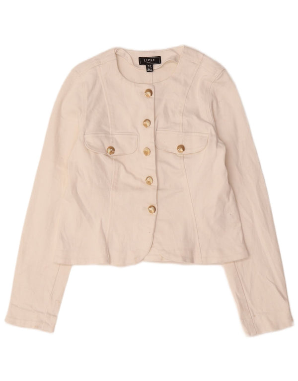 Lipsy Dame Crop 5 Button Blazer Jacket UK 12 Medium White Bomuld