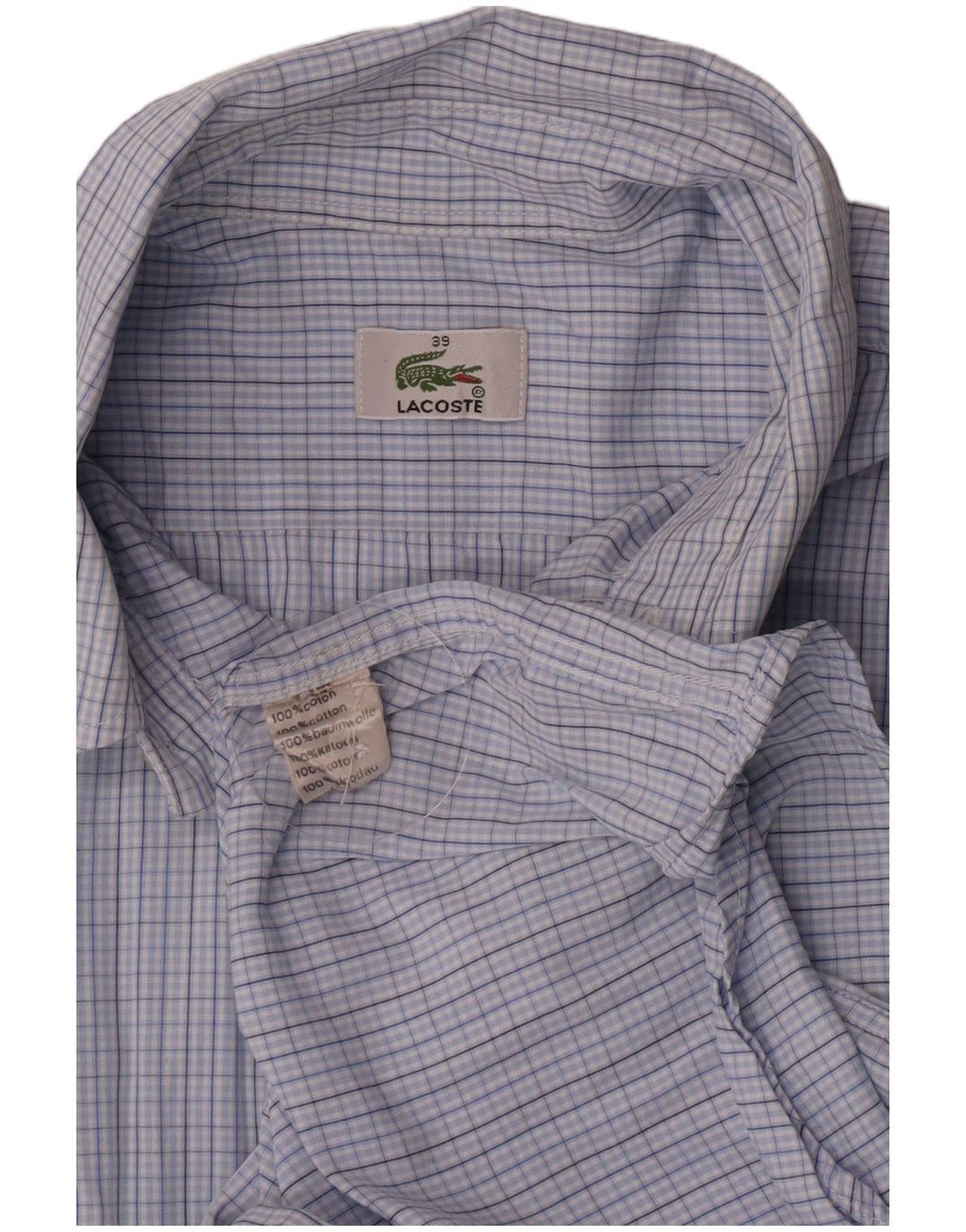 Lacoste Kortærmet Herreskjorte Størrelse 39 Medium Blue Gingham Cotton