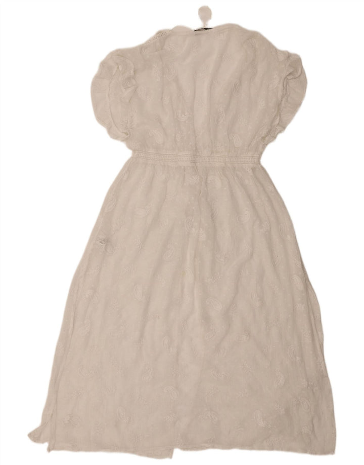 Zara Dame Se Through Maxi Dress UK 8 Small White Paisley Polyester