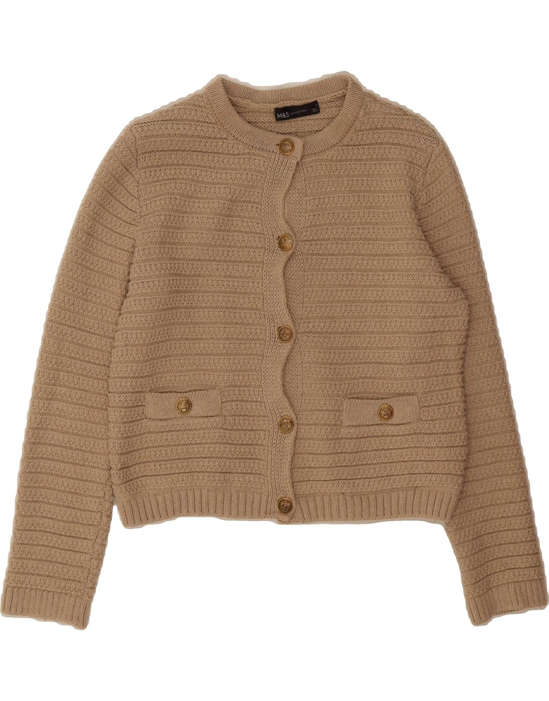 MARKS & SPENCER Womens Crop Cardigan Sweater UK 10 Small Beige Polyester Vintage Marks & Spencer and Second-Hand Marks & Spencer from Messina Hembry 