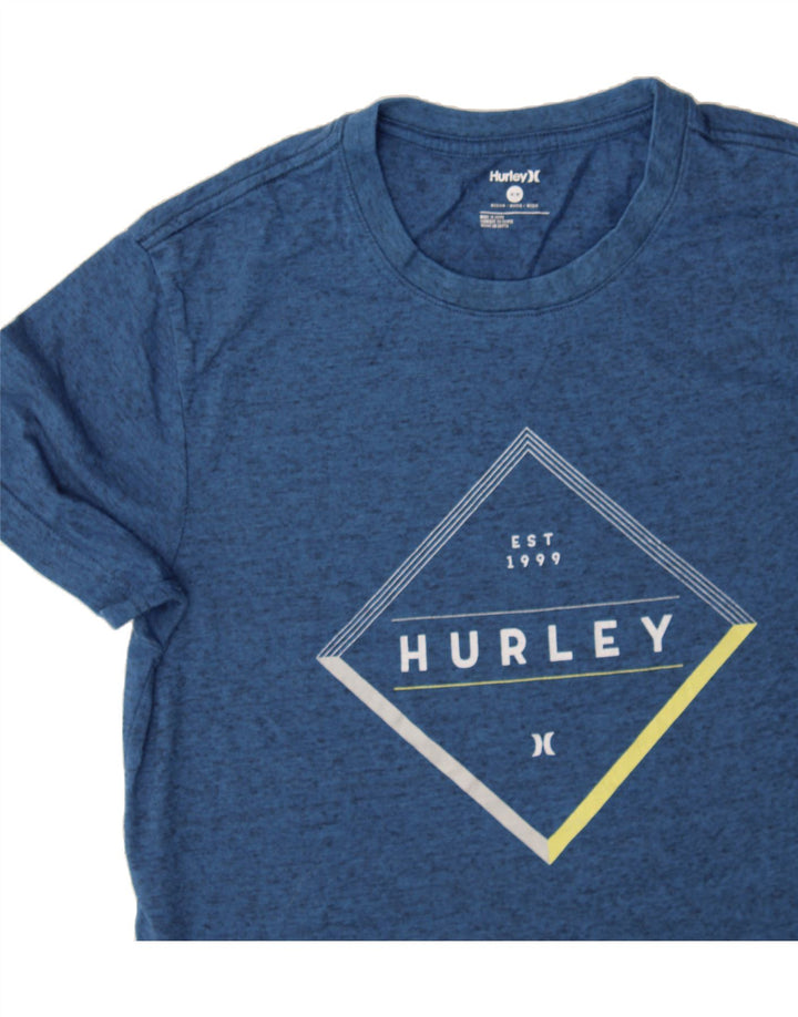 HURLEY Mens Graphic T-Shirt Top Medium Blue Polyester Vintage Hurley and Second-Hand Hurley from Messina Hembry 