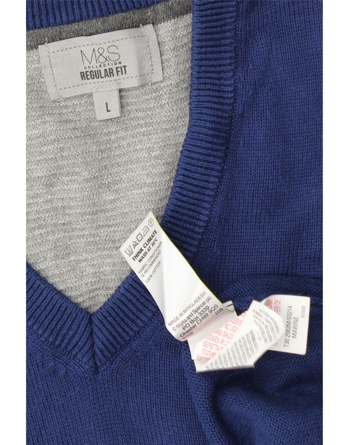 MARKS & SPENCER Herre Regular Fit Vest Tank Top Stor Blå Bomuld