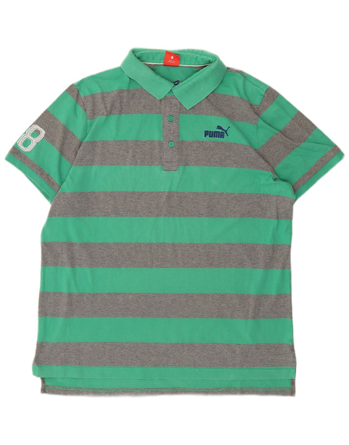 PUMA Mens Polo Shirt 2XL Green Striped