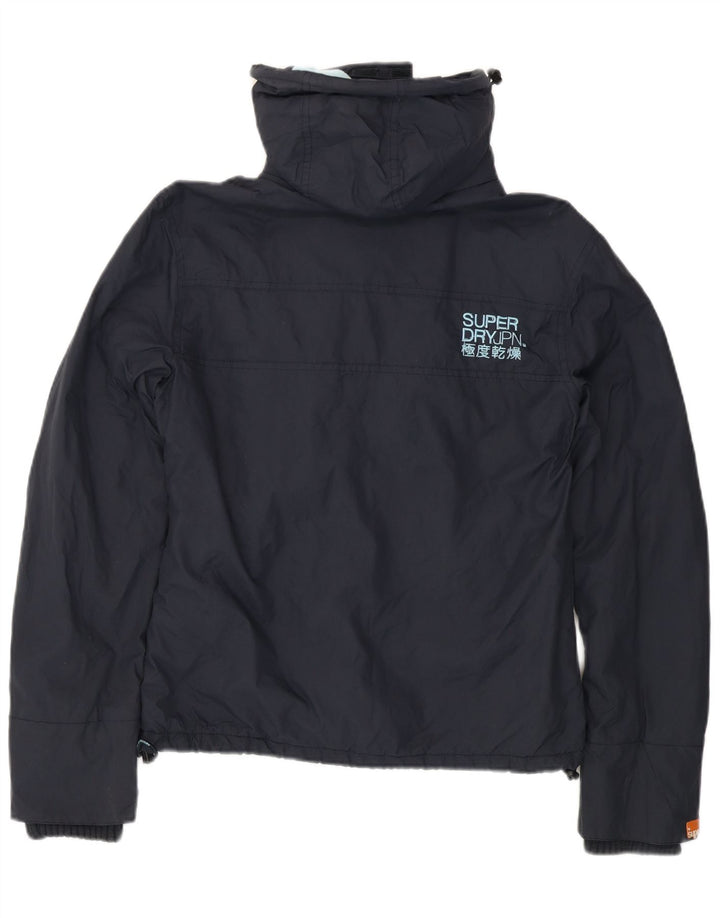 Superdry vindjakkejakke med hætte til kvinder UK 14 Mellem marineblå nylon