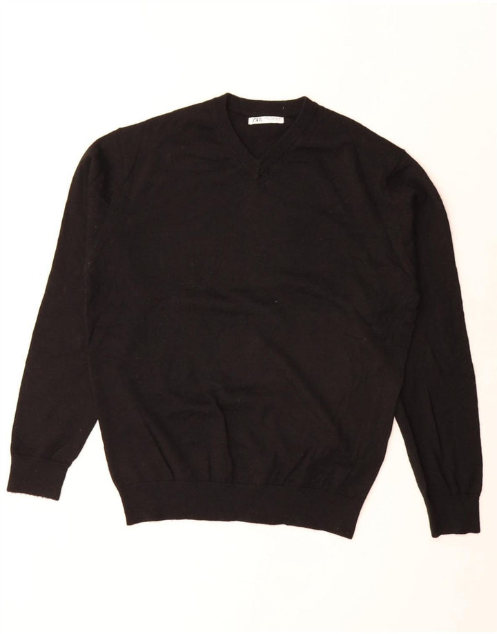 ZARA Herre V-hals sweater Medium Sort Akryl