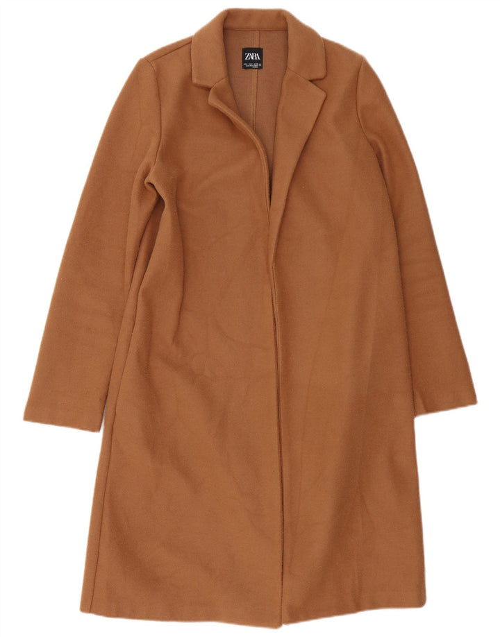 Zara Womens Open Oversized Overfrakke UK 10 Small Brown Polyester