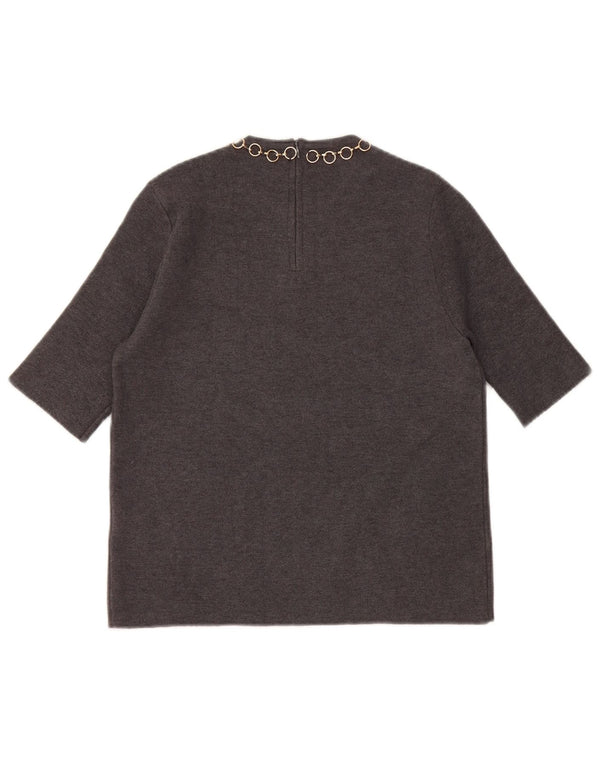 Zara Womens Crop Bluse Top UK 10 Small Grey Viscose