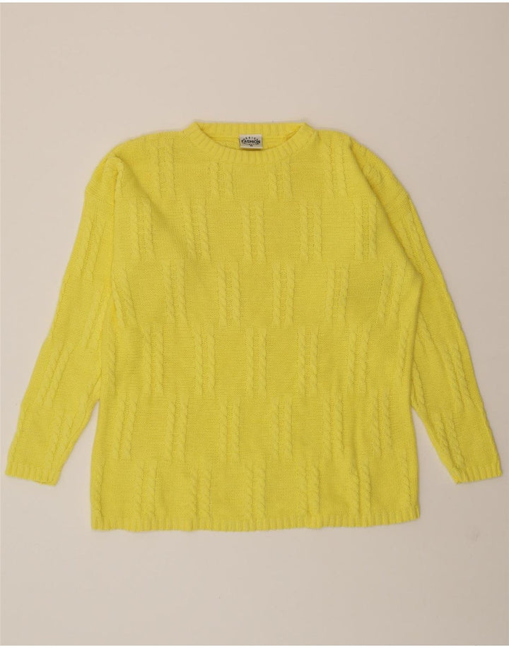 VINTAGE Mens Boat Neck Jumper Sweater Medium Yellow Cotton Vintage Vintage and Second-Hand Vintage from Messina Hembry 