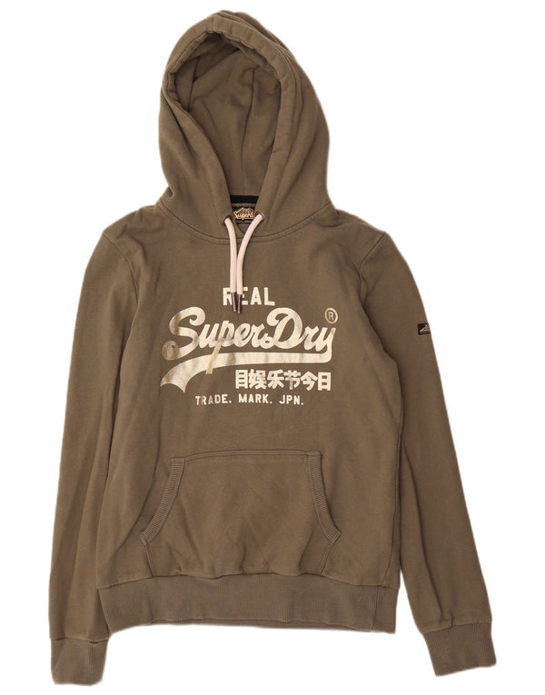 Superdry Grafisk Oversized Hoodie Jumper til kvinder UK 10 Small Khaki Cotton