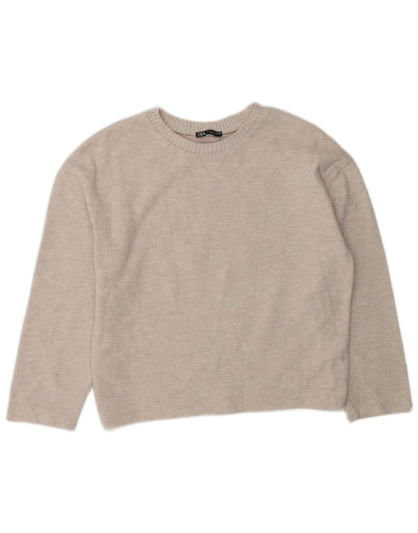 Zara Dame Boat Neck Jumper Sweater UK 14 Medium Grey Polyester