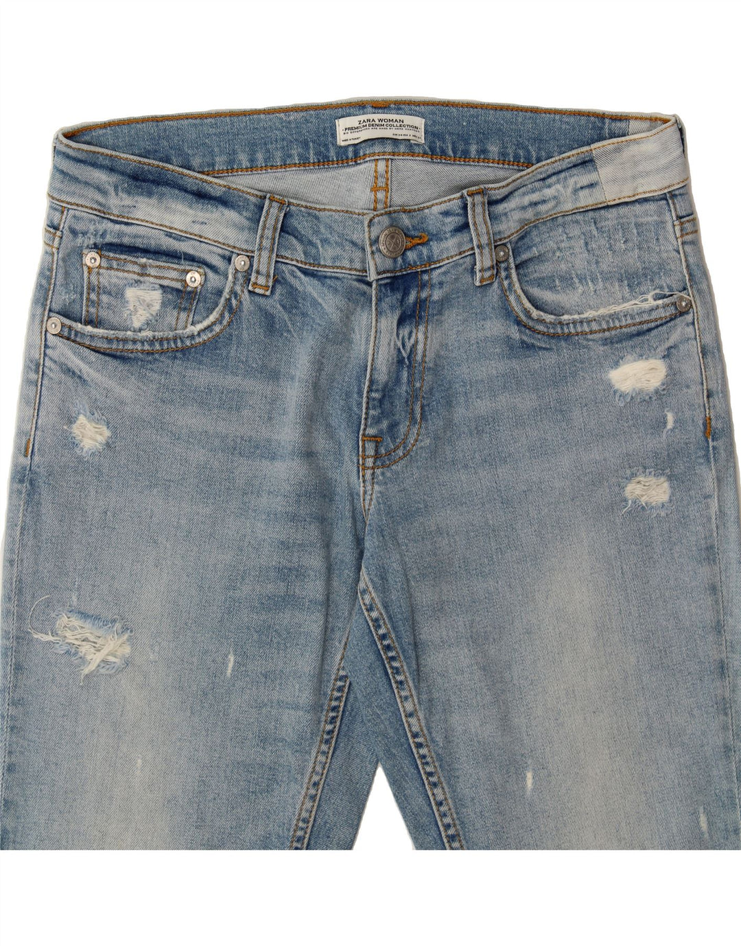 ZARA Womens Distressed Cropped Jeans EU 34 XS W30 L26 Blue Vintage Zara and Second-Hand Zara from Messina Hembry 