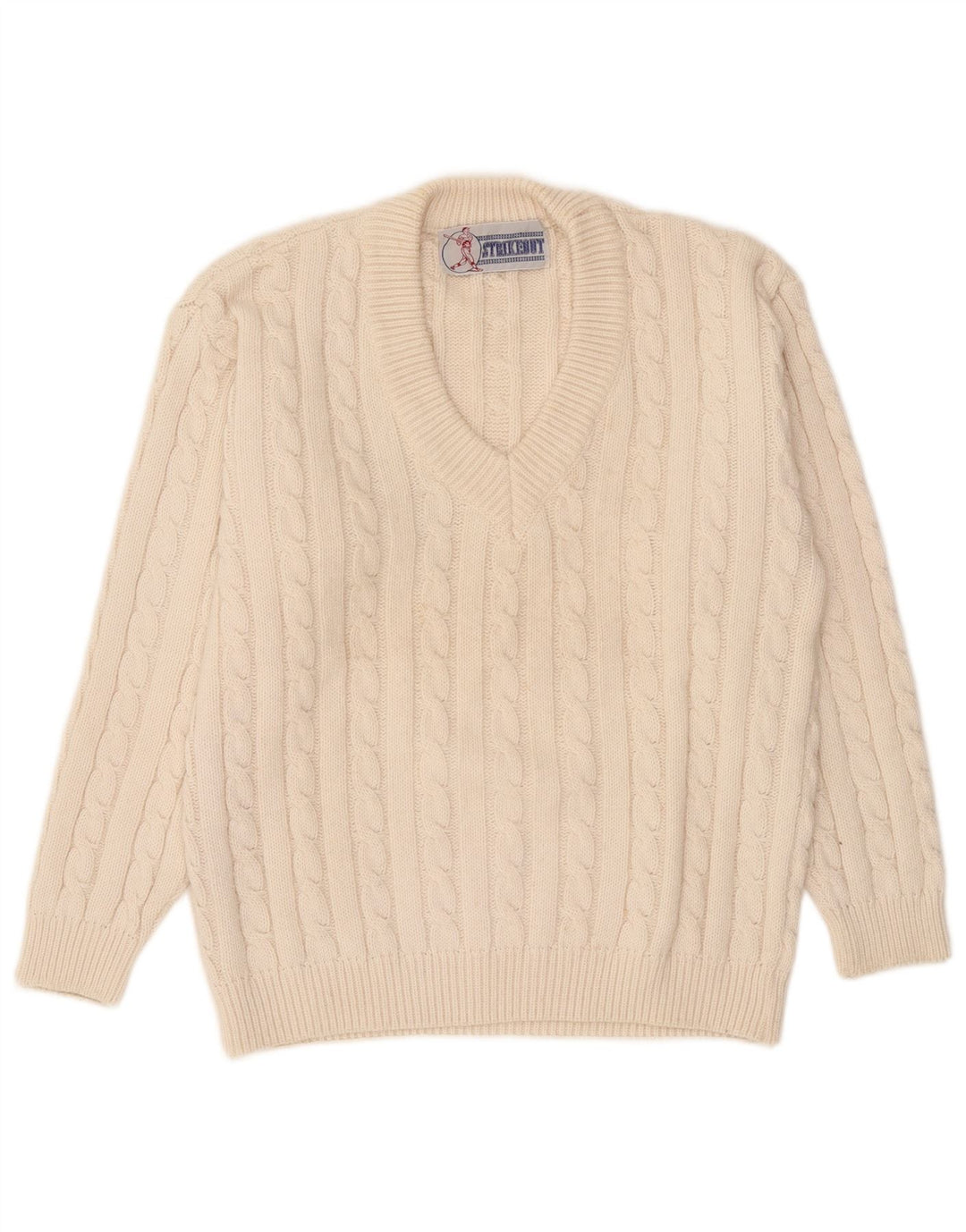 Vintage Herre V-hals sweater Medium Off White Akryl