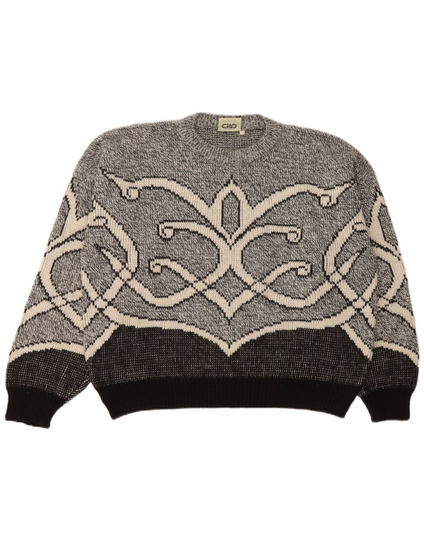 Cido Dame Oversized Crew Neck Jumper Sweater UK 16 Large Grey Fair Isle