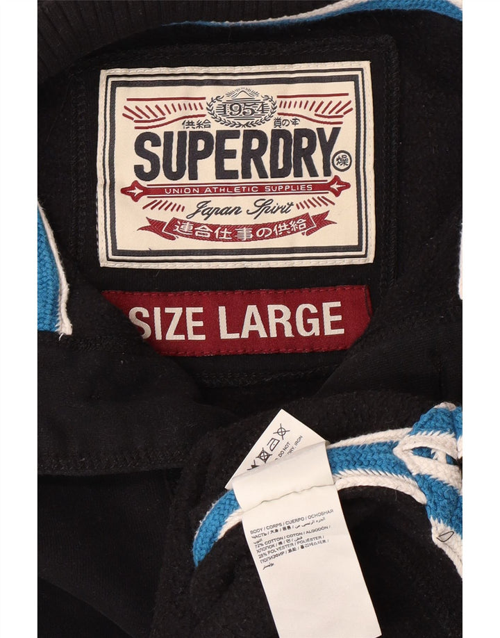 Superdry Herre Button Neck Sweatshirt Jumper Stor Sort Bomuld