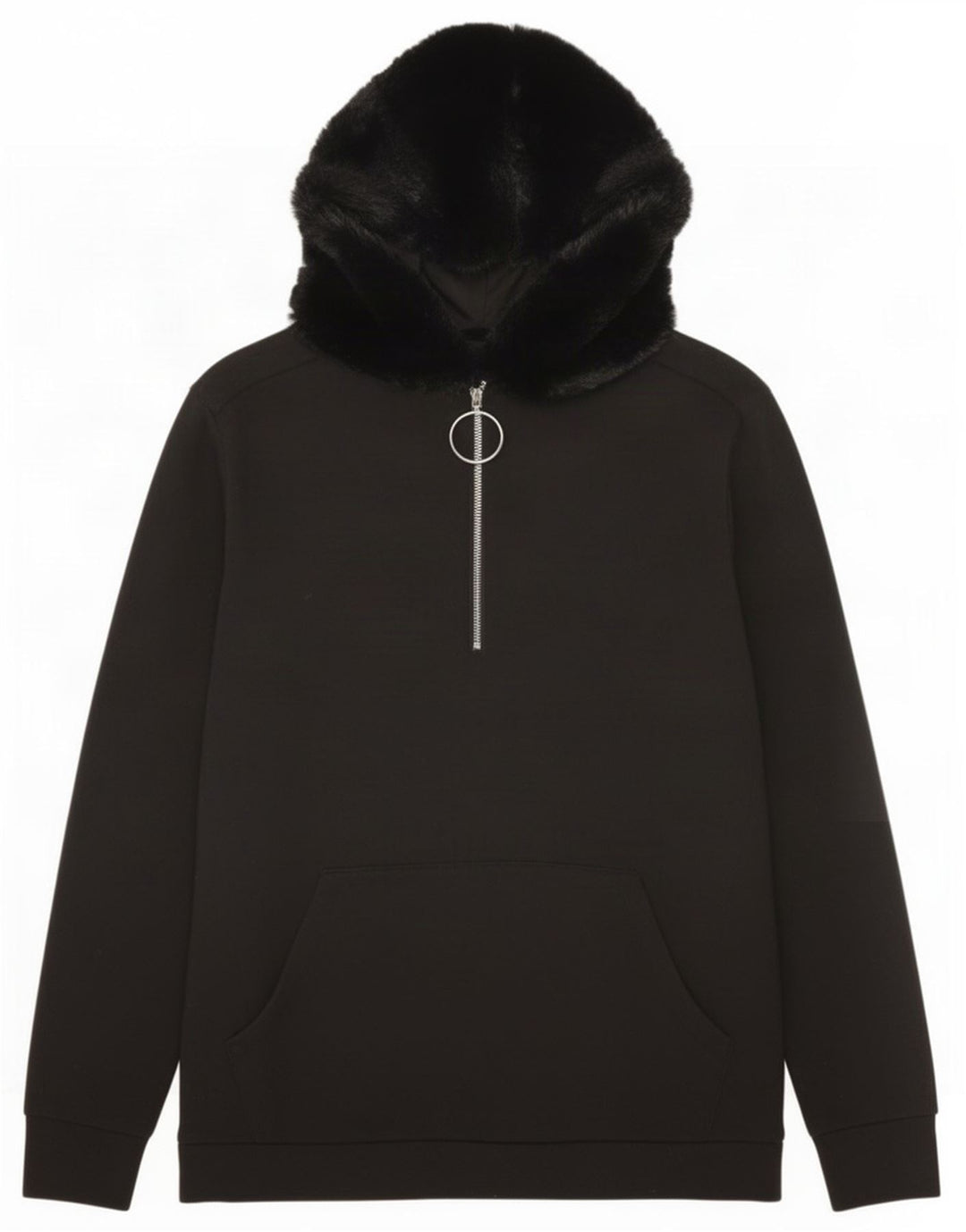 Zara Dame Oversized Zip Neck Hoodie Jumper UK 10 Small Black Polyester