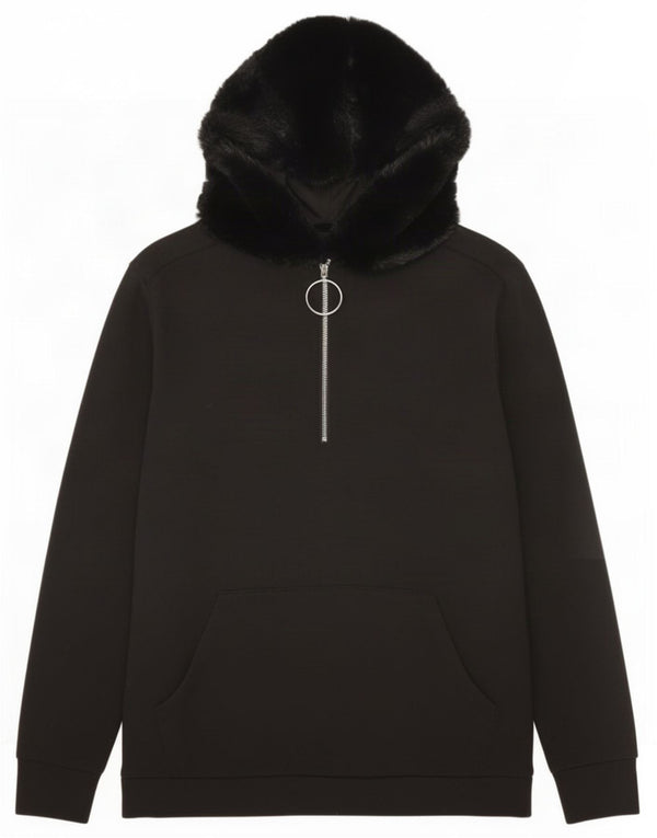 Zara Dame Oversized Zip Neck Hoodie Jumper UK 10 Small Black Polyester