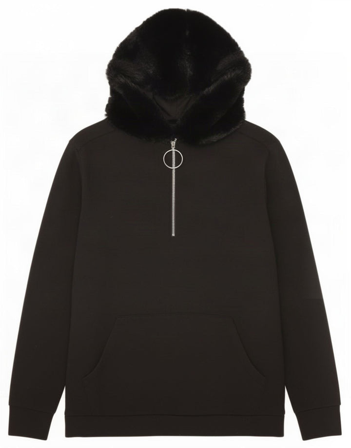 Zara Dame Oversized Zip Neck Hoodie Jumper UK 10 Small Black Polyester