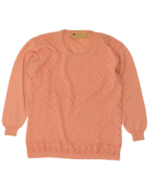 Vintage dame sweater med rund hals DK 14 Medium Pink bomuld