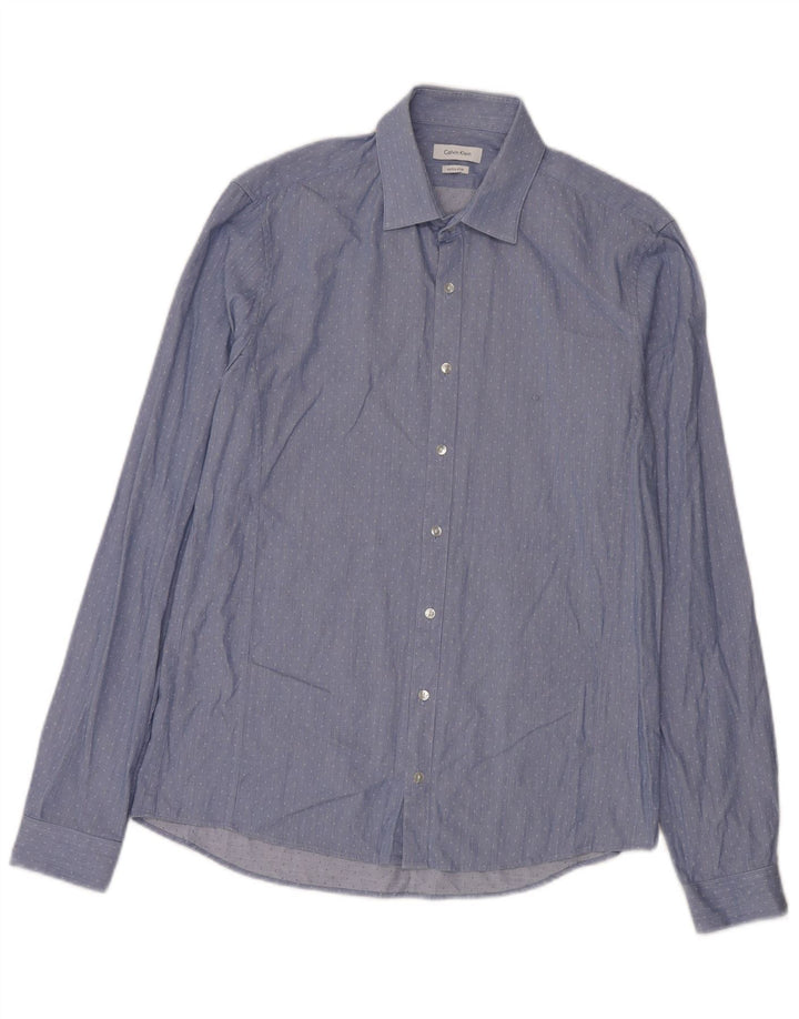Calvin Klein Herre Extra Slim Fit Skjorte Størrelse 40 15 1/2 Medium Blue Spotted