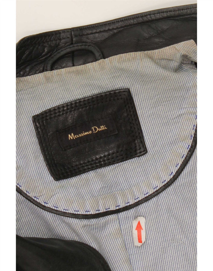 Massimo Dutti Dame Biker Læderjakke UK 10 Lille Sort