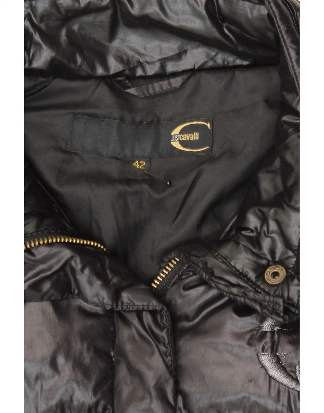 Just Cavalli Dame Crop Hooded Polstret Jakke IT 42 Medium Sort Polyamid