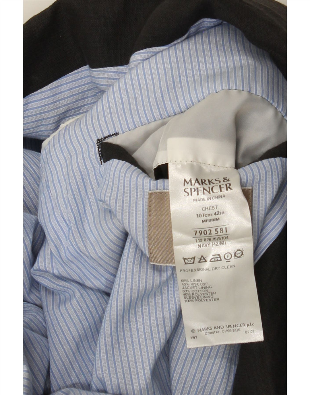Marks & Spencer Herre 2-knaps blazerjakke UK 42 Stor marineblå linned