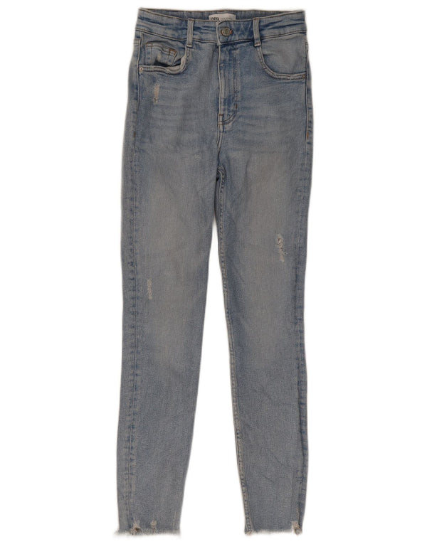 Zara Dame Distressed Skinny Jeans EU 36 XS W26 L26 Blå Bomuld