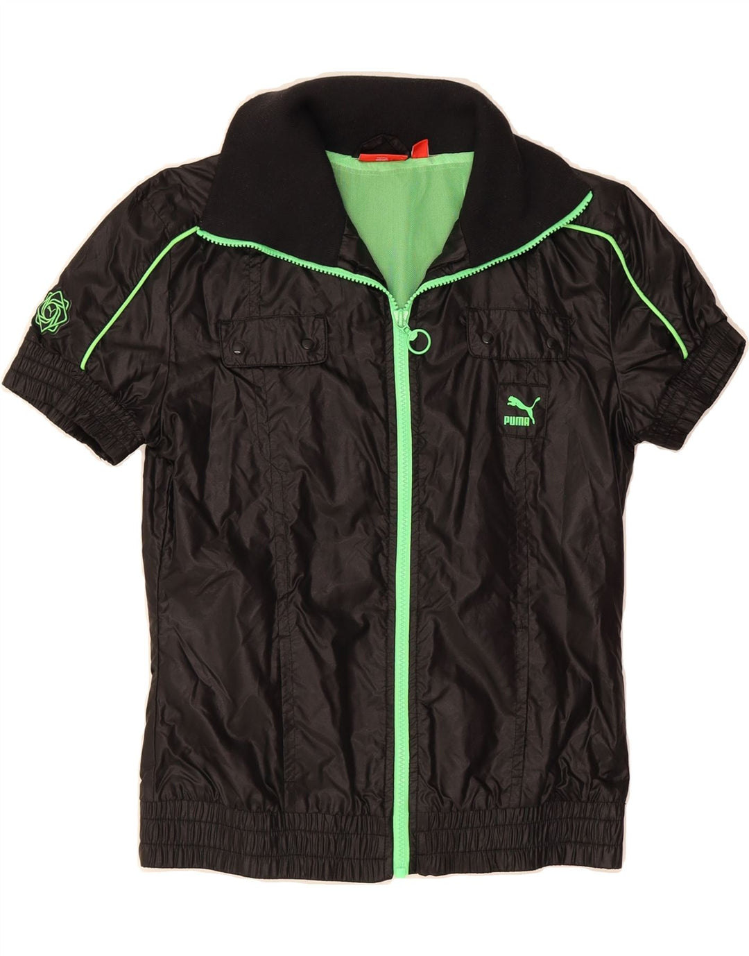 PUMA Womens Short Sleeve Tracksuit Top Jacket UK 10 Small  Black Nylon Vintage Puma and Second-Hand Puma from Messina Hembry 