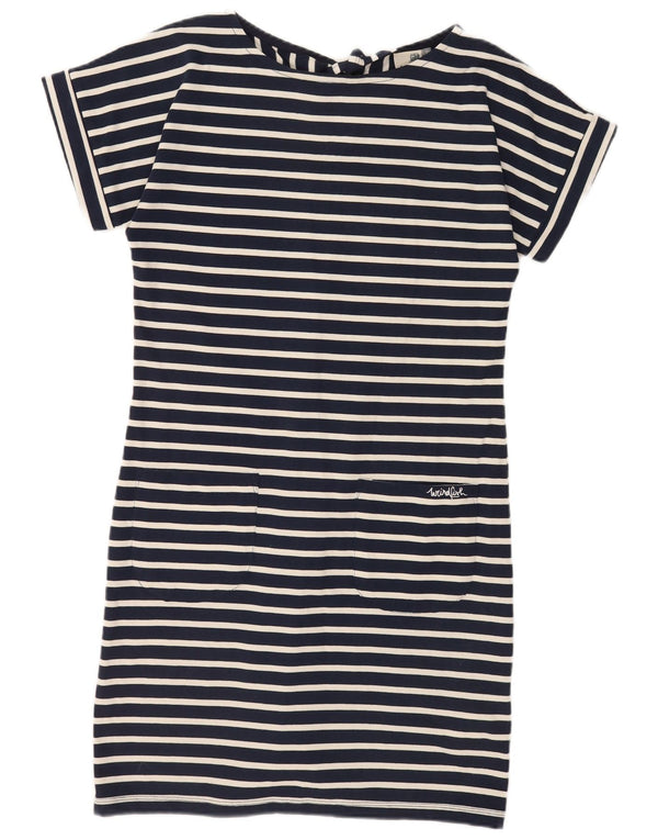 Weird Fish Dame T-Shirt Dress UK 10 Small Navy Blue Stribet Bomuld