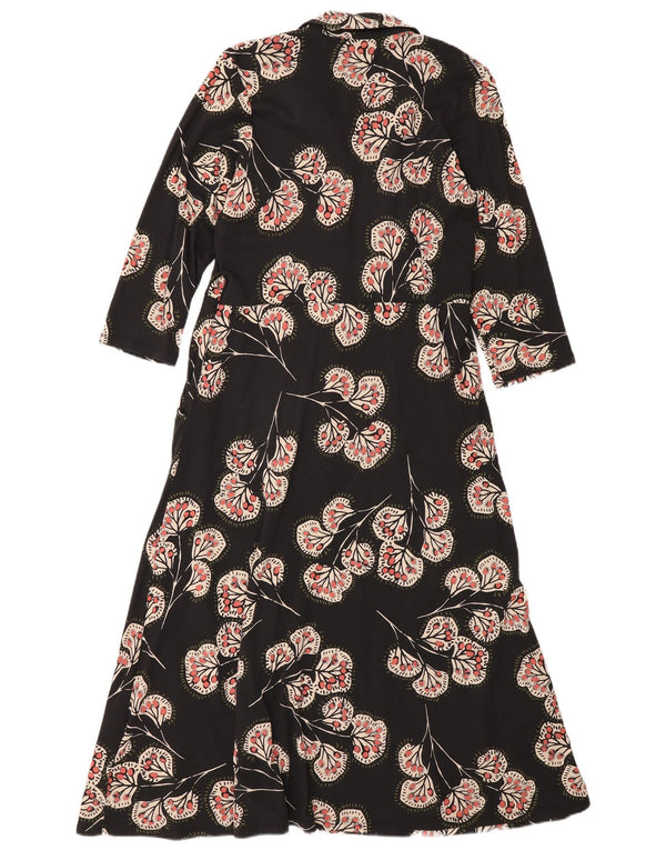 White Stuff Dame 3/4-ærmet Maxi Shirt Dress UK 12 Medium Black Floral