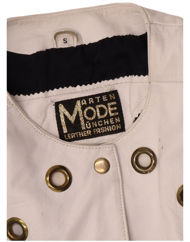 Vintage Dame Crop Læderjakke UK 10 Small White Læder