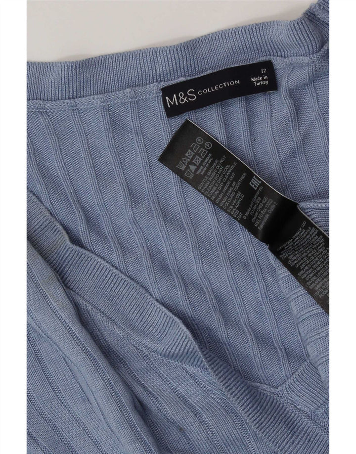 Marks & Spencer Dame Crop Bluse Top UK 12 Medium Blue Viscose