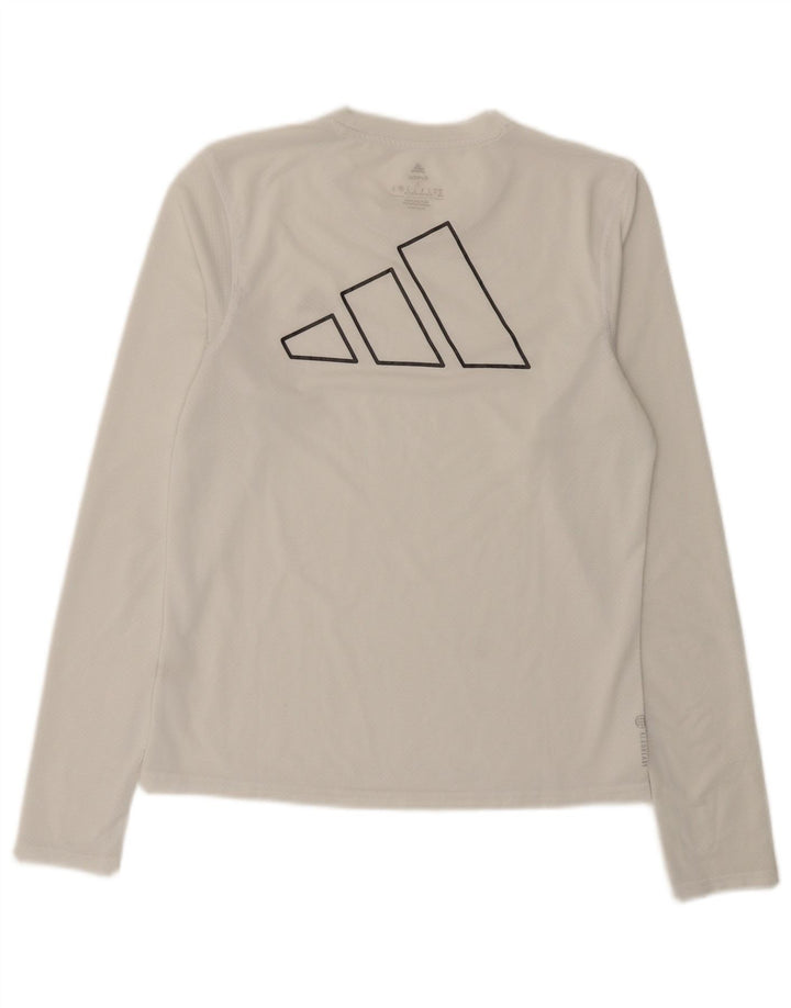Adidas Dame Grafisk Top Langærmet UK 8/10 Small White Polyester
