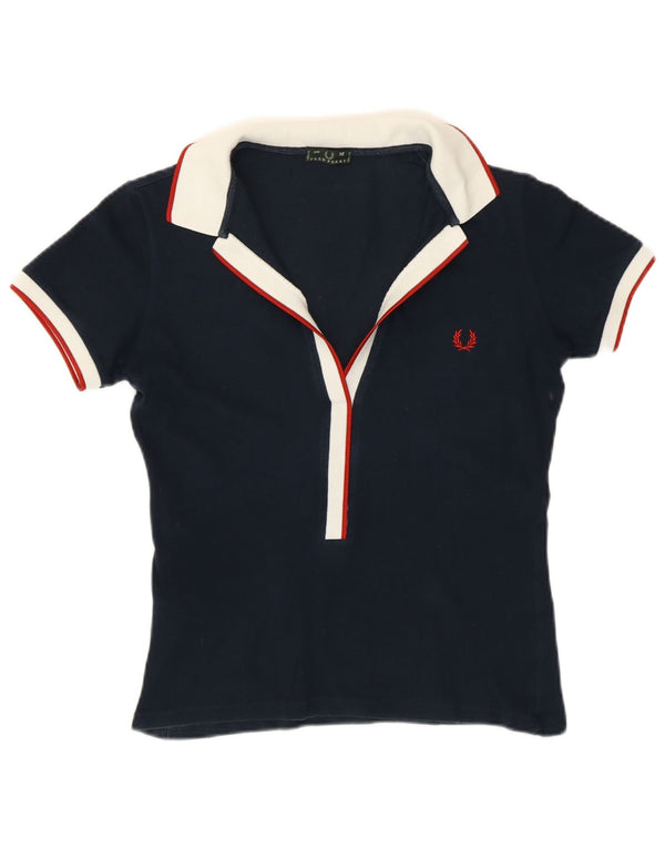 FRED PERRY Dame Polo Shirt UK 12 Medium Navy Blue