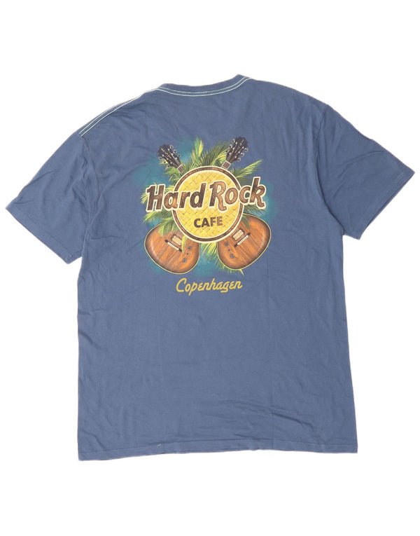 HARD ROCK CAFE Herre Copenhagen Grafisk T-Shirt Top XL Blå Bomuld