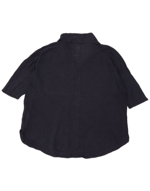 Massimo Dutti Dame Bluse Top UK 18 XL Navy Blue Linen