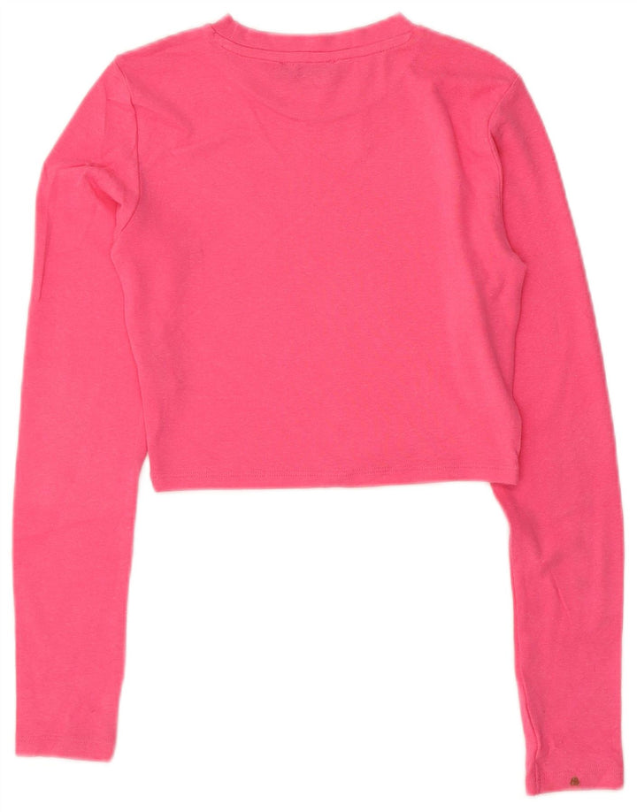 Zara Womens Crop Top Langærmet UK 12 Medium Pink Bomuld