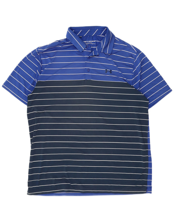 Under Armour Herre Heat Gear Polo Shirt 2XL Navy Blue Stribet Polyester